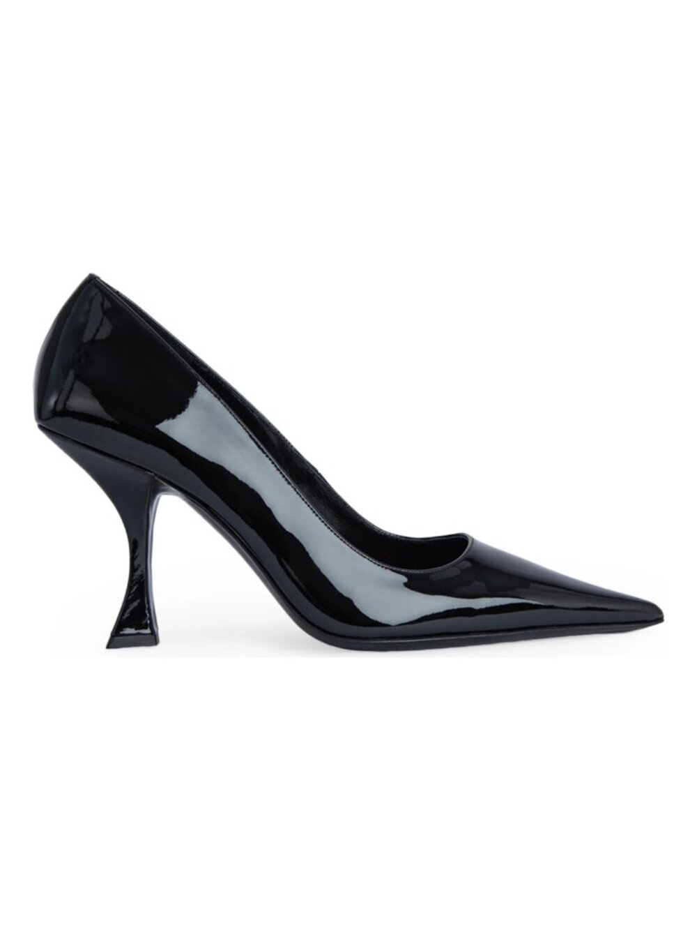 $600 BY FAR Viva Pointed Toe Pump SCULPTED HEEL PATENT LEATHER BLACK 40 (DD20)
